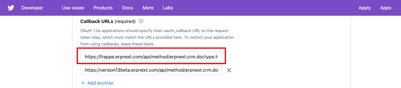 Callback URL застосунку Twitter
