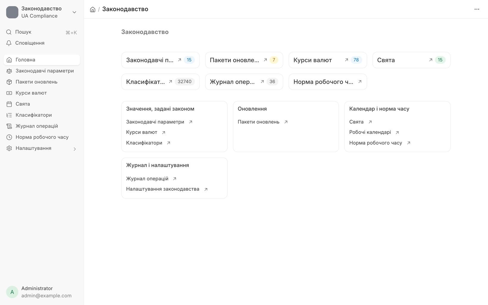Розділ «Законодавство» в ERPNext